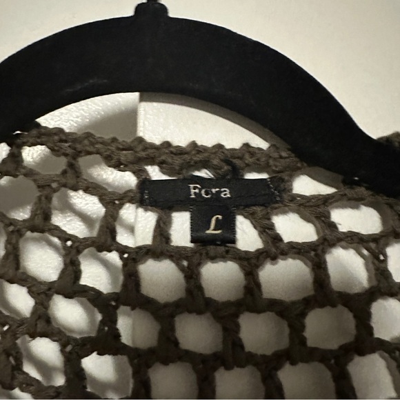 Fora Brown Open Front Crochet fringe Cardigan Size Large - Picture 2 of 7